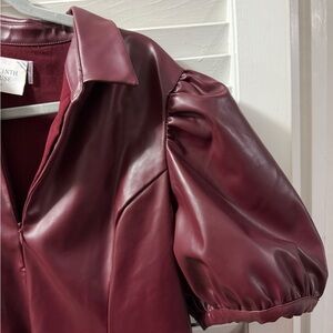 NEW WITHOUT TAGS: Tuckernuck Burgundy Faux Leather Dress with Puff Sleeves
